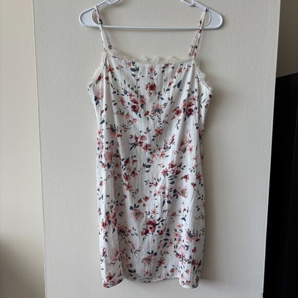 Hollister White and Pink Floral Satin Mini Dress - Size Small - Picture 1 of 6